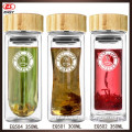 Transparent fashion design bpa free sport water bottle glass tea cup with mesh strainer